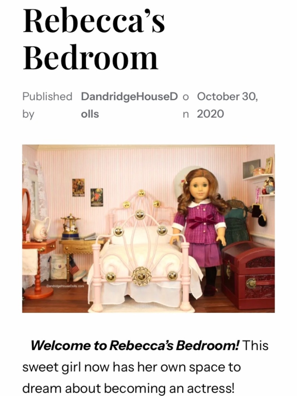 American Girl Doll Bed metal- pink and gold Rebecca, retired